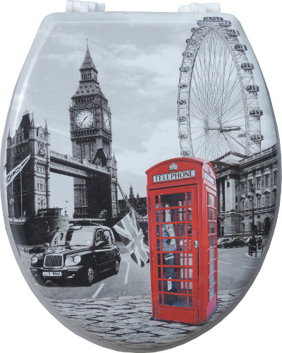 Κάλυμμα τουαλέτας γενικής χρήσης με θέμα το Λονδίνο (Big Ben, London Eye, μαύρο ταξί, τηλεφωνικός θάλαμος)